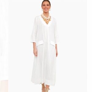 Tuckernuck Pomander Place White Cotton 3/4 Sleeve Carolina Caftan Maxi Dress S